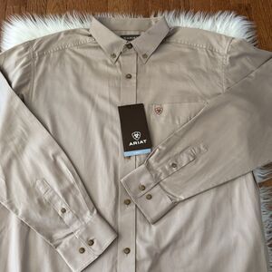 Ariat Solid Twill Classic Long Sleeve Shirt Mens Large Khaki Western Button Down